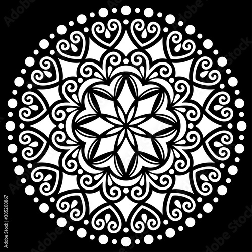 White mandala on black Pattern Stencil Doodles Sketch