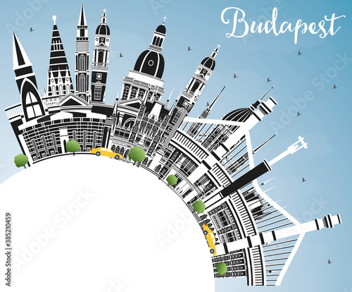 Canvas Print Budapest Hungary City Skyline with Gray Buildings, Blue Sky and Copy Space