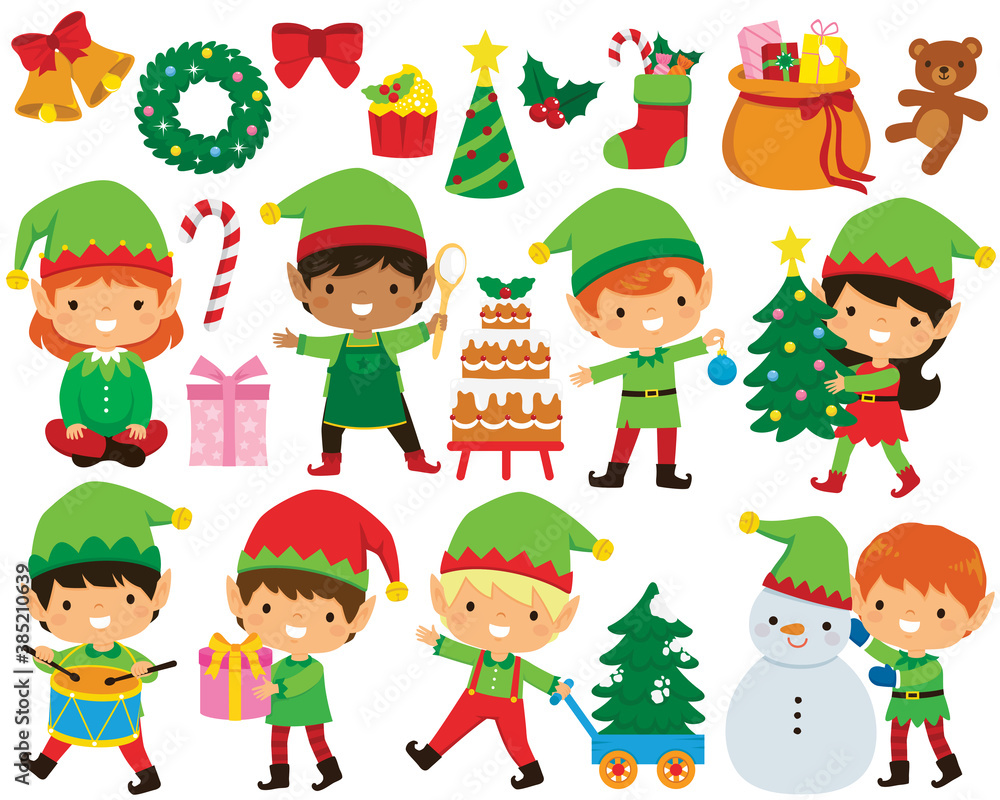 Christmas elves clipart set. Cute Santa’s elves in different poses and a collection of Christmas illustrations. Christmas elves clipart set. Cute Santa’s elves in different poses and a collection of Christmas illustrations.