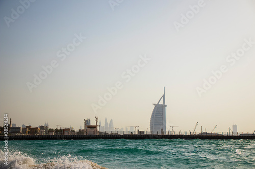 Jumeirah public beach in Dubai, UAE. Famous 7 star hotel Burj Al Arab, can be seen at the background.