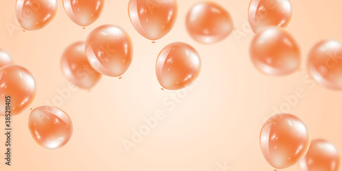 Celebration party banner with orange color balloons background. Sale Vector illustration. Grand Opening Card luxury greeting rich. frame template.