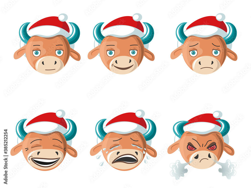 Emoji stickers bull in a Christmas hat