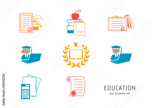 Education - vector icon set on white background.