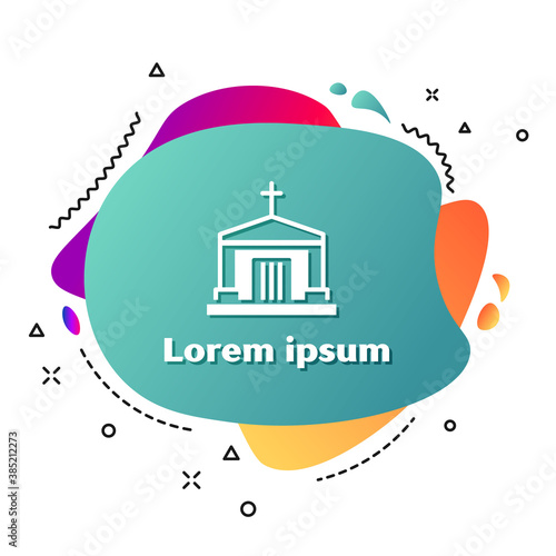 White Old crypt icon isolated on white background. Cemetery symbol. Ossuary or crypt for burial of deceased. Abstract banner with liquid shapes. Vector.