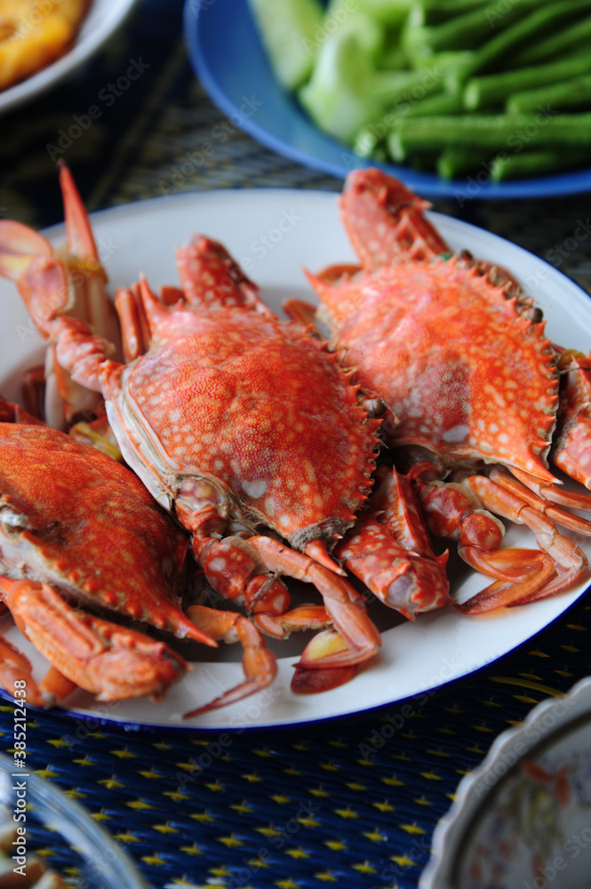 Blue Crab, Meat, Crab, Crab - Seafood, Steamed, Steamed crab in the color palette with seafood dipping sauce