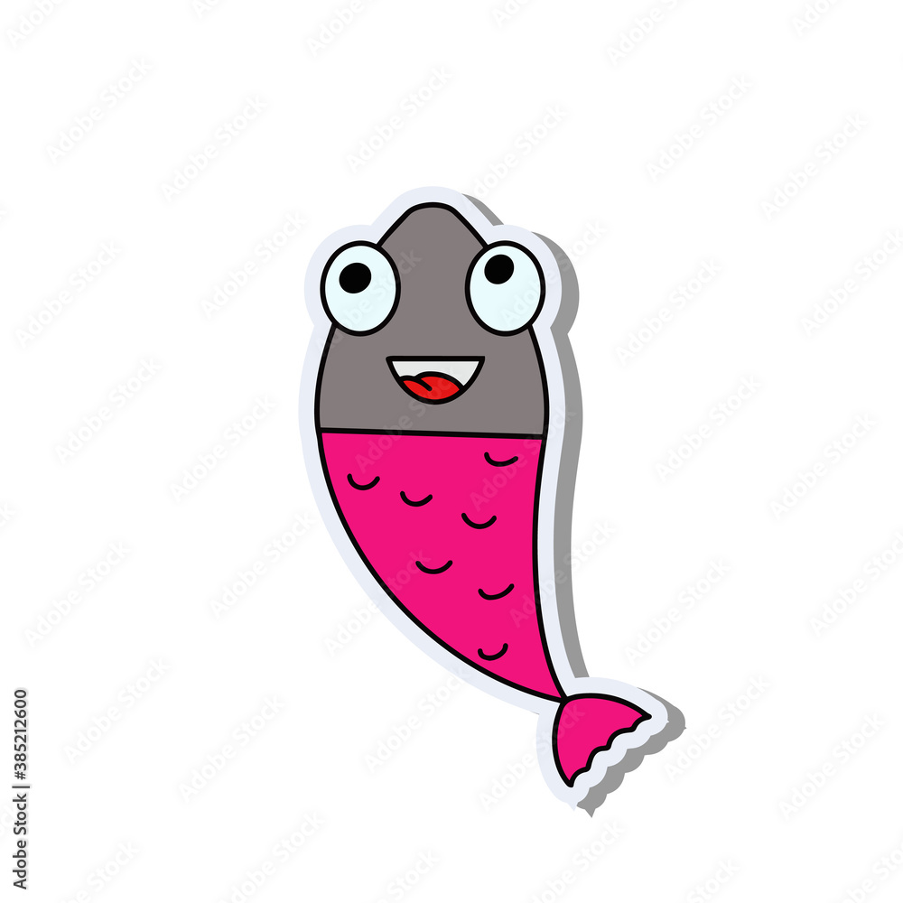 Small fish in a flat style. Sticker fish with eyes on a white background. Suitable for postcards, banners and social media designs. Vector. Small fish in a flat style. Sticker fish with eyes on a white background. Suitable for postcards, banners and social media designs. Vector.