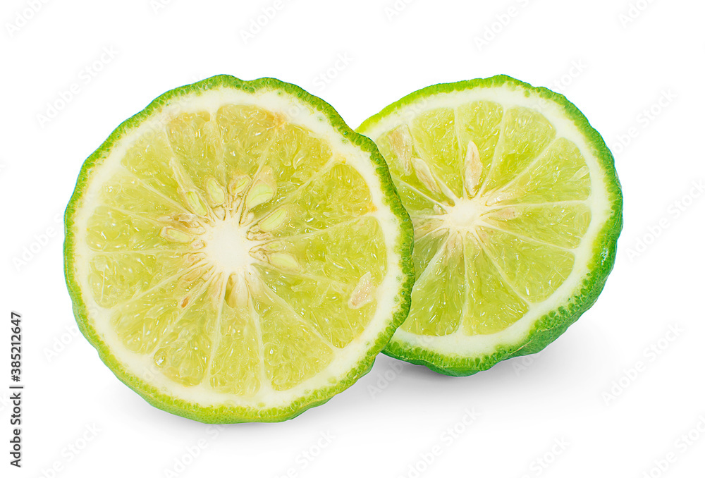 Bergamot fruit with cut in half an isolated on white background Bergamot fruit with cut in half an isolated on white background