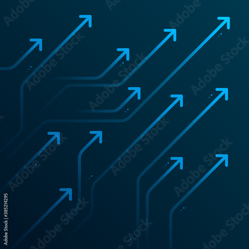 Glow up devious arrows on dark blue background with copy space business growth concept
