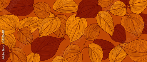 Hand drawn leaves line arts Vector  background  Abstract leaf pattern  Autumn wallpaper  Tropical leaves design for fabric  Wrapping paper  prints  Vector illustration.