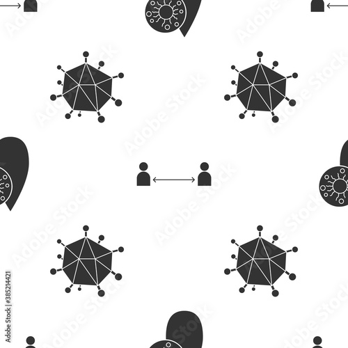Set Blood test and virus, Safe distance and Virus on seamless pattern. Vector.