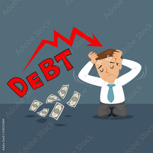Businessman feeling stressed about debt, illustration vector cartoon