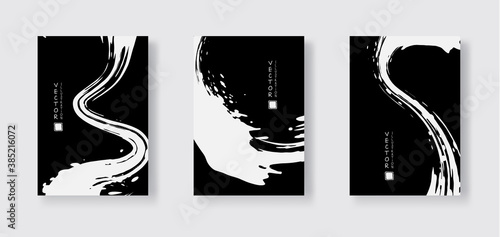 White ink brush stroke on black background. Japanese style.