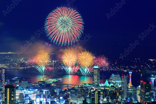 Beautiful fireworks at summer night in japan