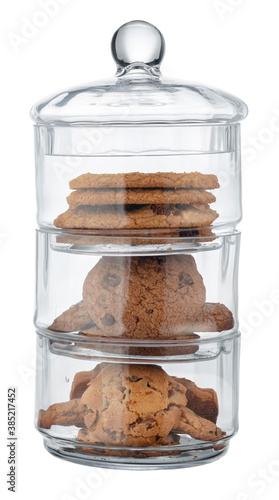 Fényképezés Glass storage jar for cookies isolated on white