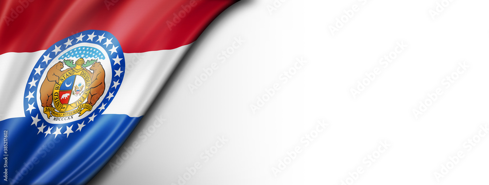 Missouri flag on white wall banner, USA Missouri flag on white wall banner, USA
