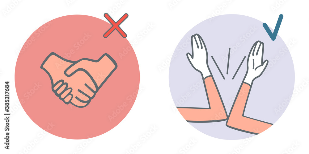 Obraz premium The elbow icon is a welcome,instead of shaking hands to prevent the spread of the coronavirus during quarantine protection from 2019nCoV.Stock cartoon illustration isolated on white background.