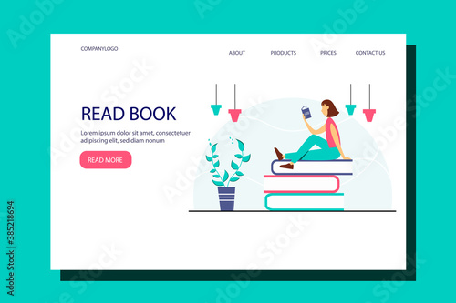 Education concept. Popularization of reading. Landing page template. Vector illustration in a flat style.