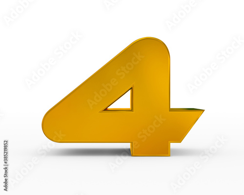 Number 4 - golden futuristic 3d font standing isolated on white background
