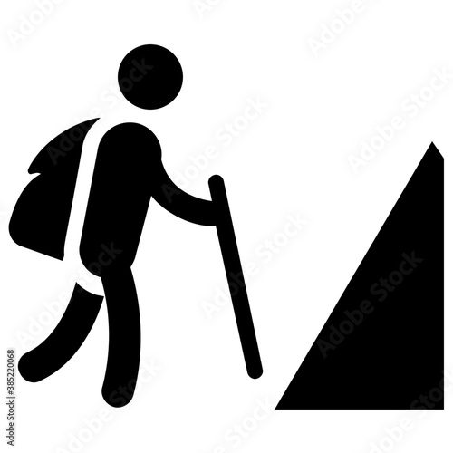 
Human avatar holding stick climbing hill, hiker

