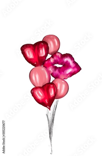 Postcard with balloons for valentines day or birthday