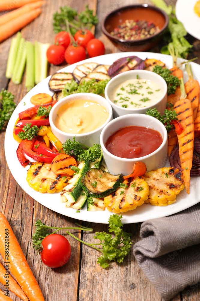 grilled vegetable and dip sauce grilled vegetable and dip sauce