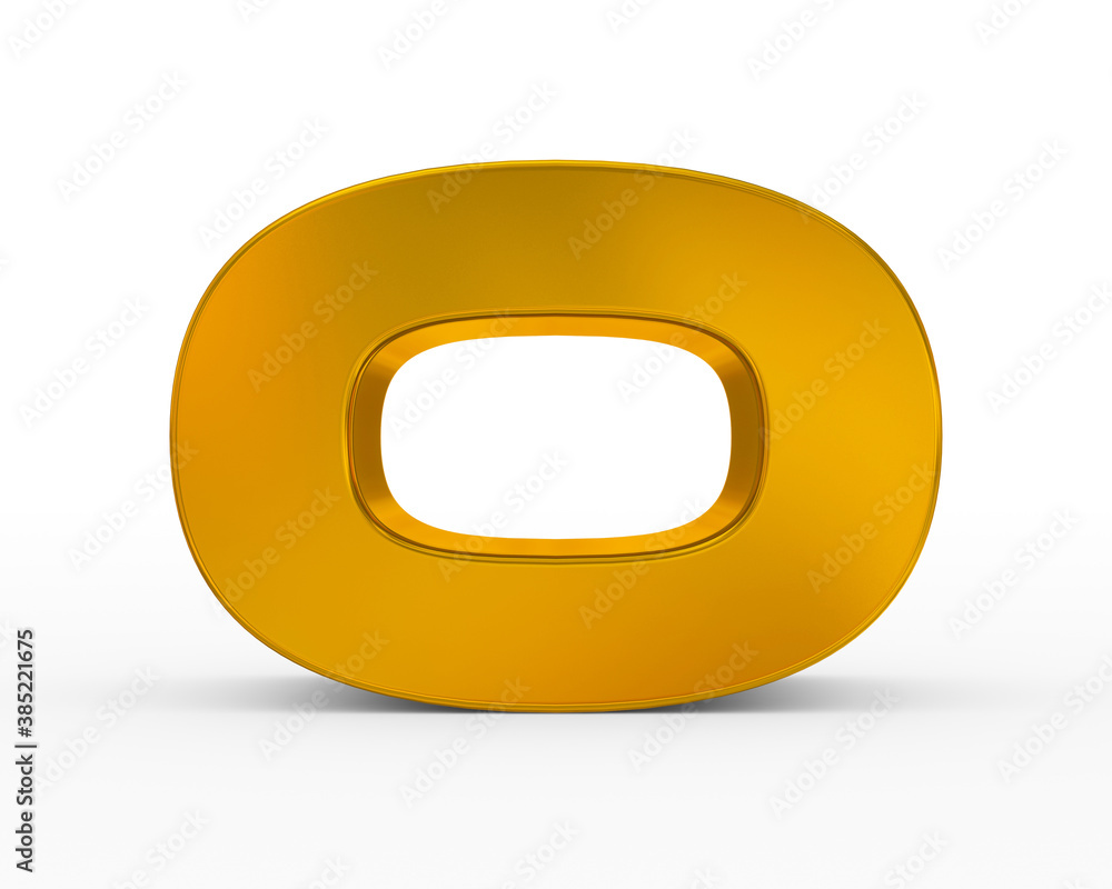 Letter O - golden futuristic 3d font standing isolated on white background Letter O - golden futuristic 3d font standing isolated on white background