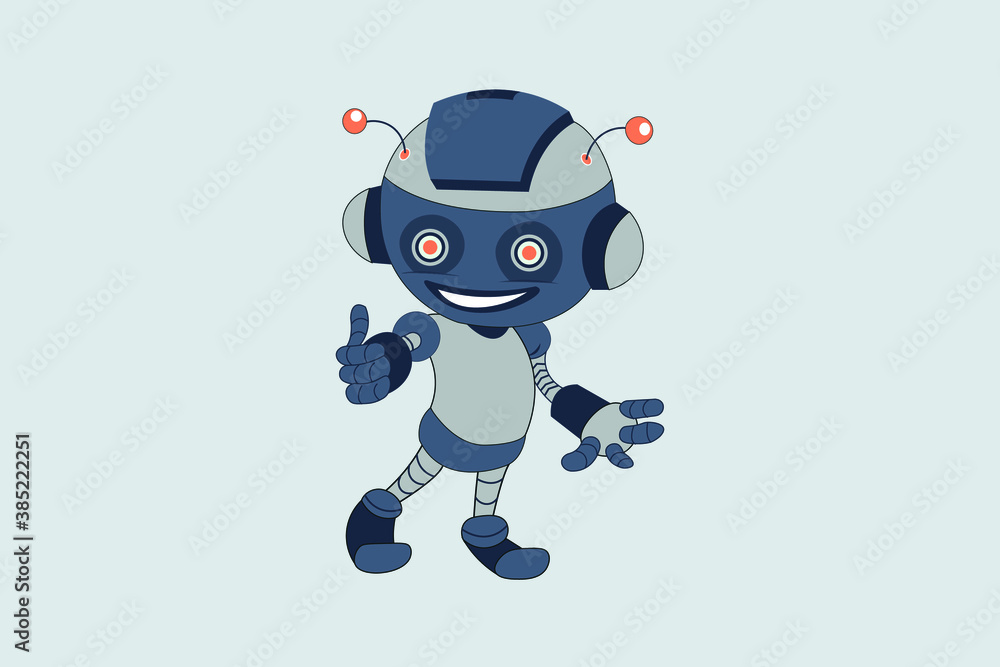 Fototapeta premium Cute Smiling Cartoon robot with thumb icon vector illustration