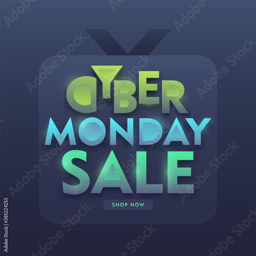 Gradient Glossy Cyber Monday Sale Text on Blue Background Can Be Used As Poster Design.