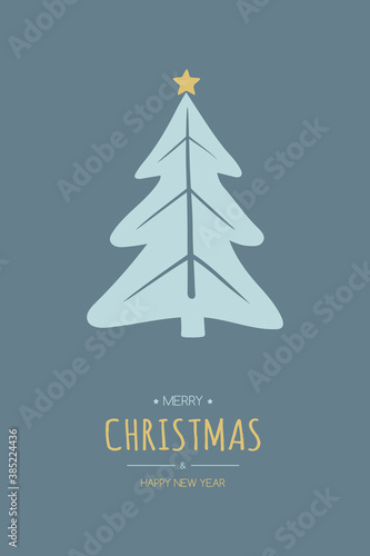 Christmas greeting card with festive tree and wishes. Xmas ornament. Vector © One Pixel Studio