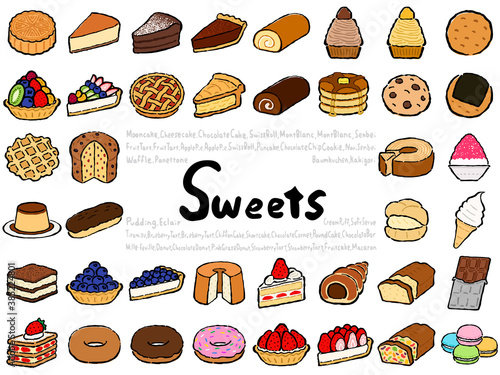 Sweet Set:Hand drawn vector illustration like woodblock print