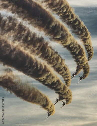 Barcelona, Spain; August 6 , 2018: Acrobatic airplanes in the blue sky.  C-101  photo