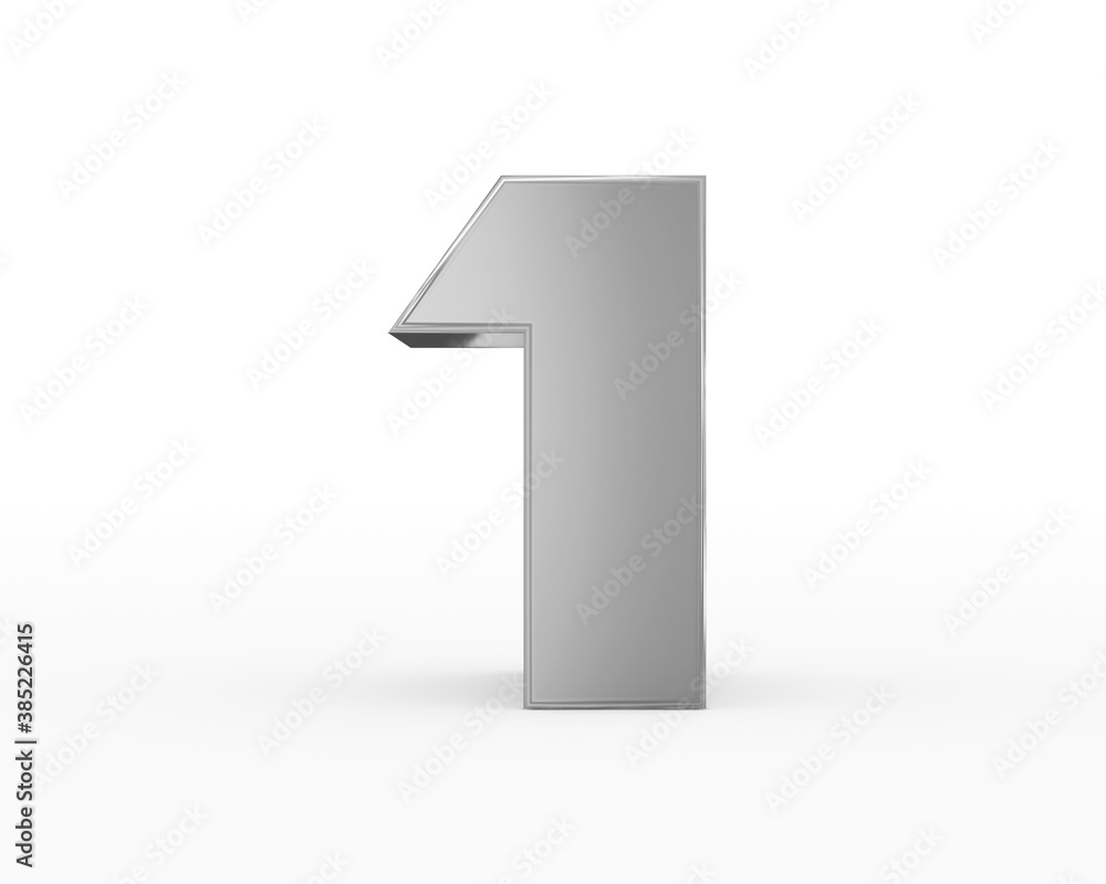 Number 1 - metal silver futuristic 3d font standing isolated on white background Number 1 - metal silver futuristic 3d font standing isolated on white background