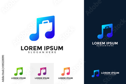 Music Shop Logo Template Design. Music store logo. Music and bag icon vector combination.