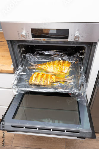 Fish cooking in the oven