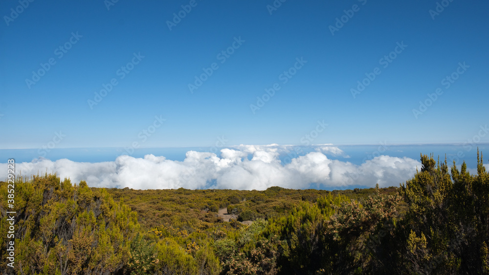 View on the highlands of Reunion Island, with a cloudscape