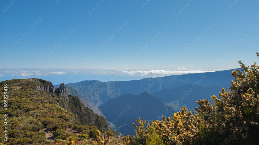 View on the Mafate Circus and mountains, Reunion Island 