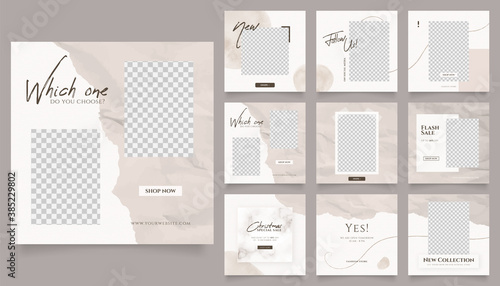 social media template banner fashion sale promotion. fully editable instagram and facebook square post frame puzzle organic sale poster. brown grey white vector background