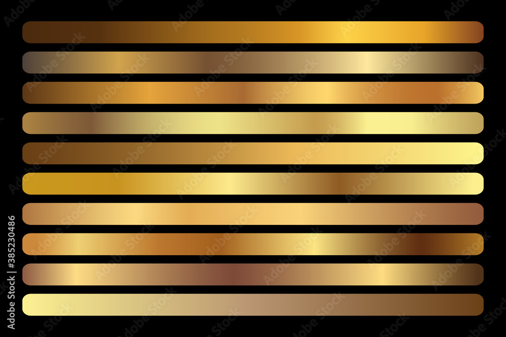 Gold Gradient vector set. Shiny, elegant golden, bronze, copper gradation colors Gold Gradient vector set. Shiny, elegant golden, bronze, copper gradation colors