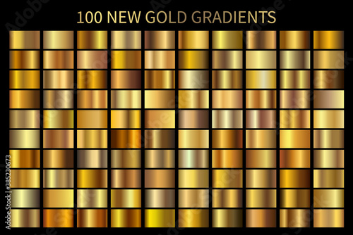 Gold Gradient vector set. Shiny, elegant golden, bronze, copper gradation colors