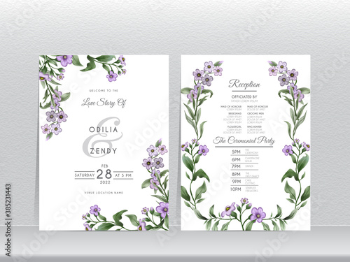 elegant wedding invitation template with forget me not illustration