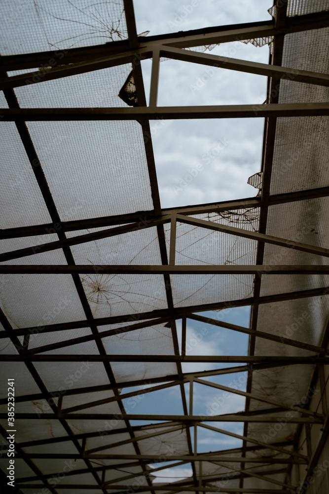 old glass ceiling of an ruin place old glass ceiling of an ruin place