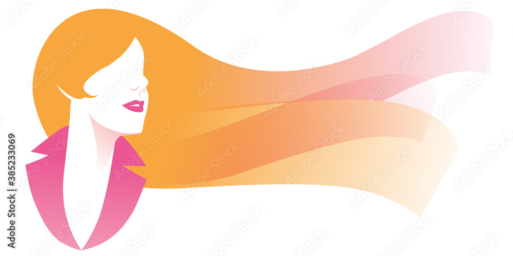 Stylized image of elegant woman face with flowing hair, isolated on white background Stylized image of elegant woman face with flowing hair, isolated on white background
