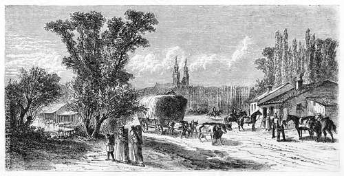 Old view of Lunéville surroundings, France. Created by Lancelot, published on Le Tour du Monde, Paris, 1861
