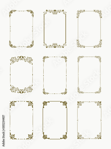 Set of Decorative vintage frames and borders set. Vintage calligraphic frames. Ornate calligraph frame, retro elegant ornamental borders and filigree floral ornaments