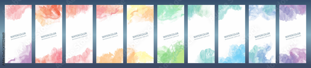 Fototapeta Big bundle set of light colorful vector watercolor backgrounds for banner or flyer