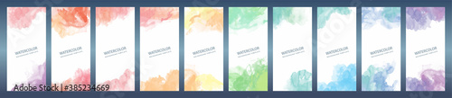 Big bundle set of light colorful vector watercolor backgrounds for banner or flyer