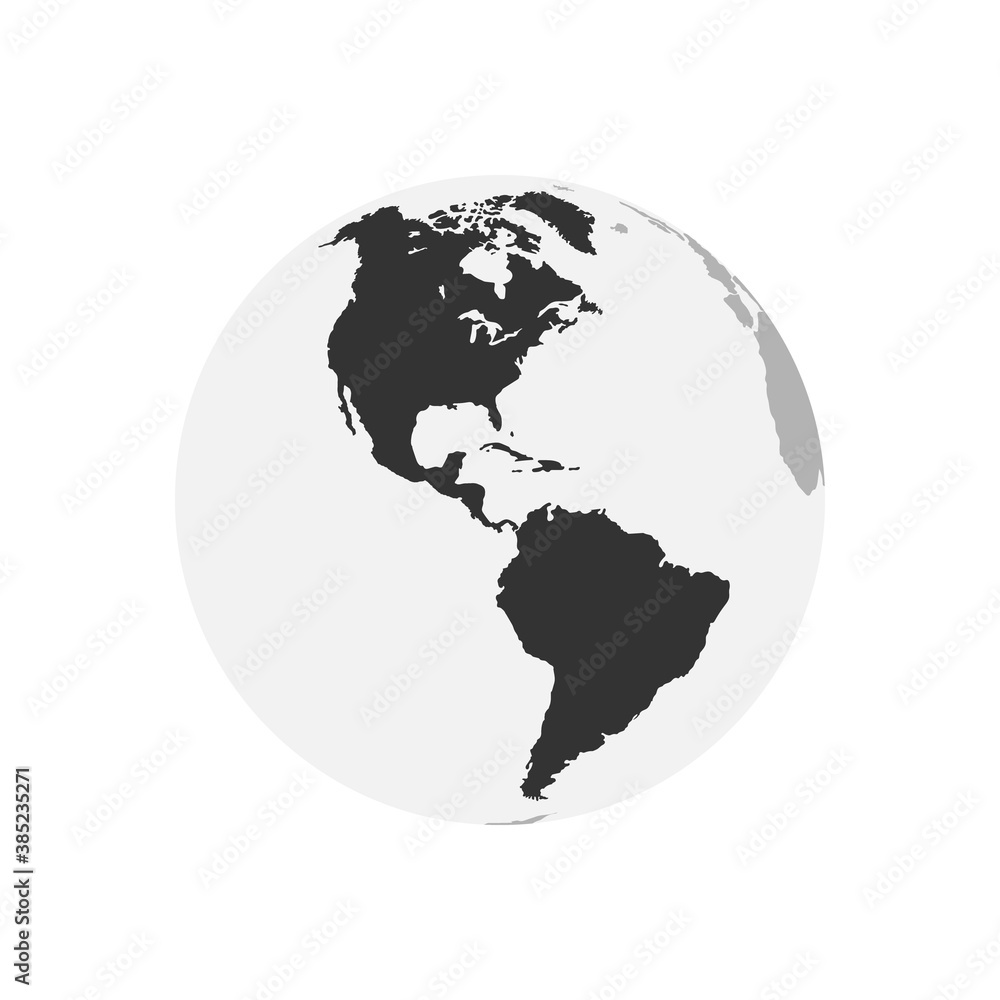 America Continent map. Earth Globe. World Map in circle. Globes web icon. Vector illustration