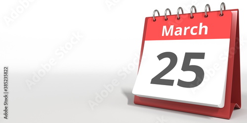 Foto March 25 date on the flip calendar page, 3d rendering