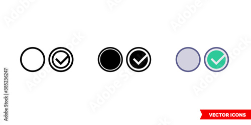 Radio button icon of 3 types color, black and white, outline. Isolated vector sign symbol.
