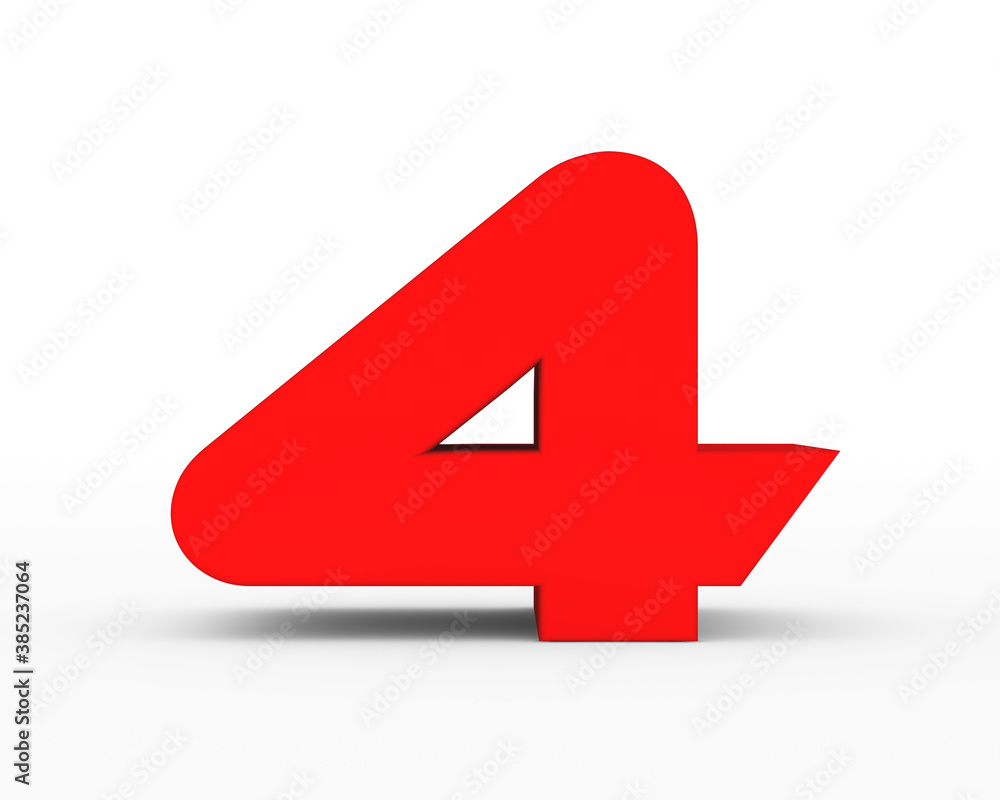 Number 4 - red futuristic 3d font standing isolated on white background Number 4 - red futuristic 3d font standing isolated on white background